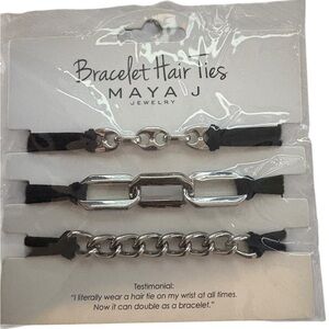 Maya J Silver and Black Bracelet Hair Ties NIP